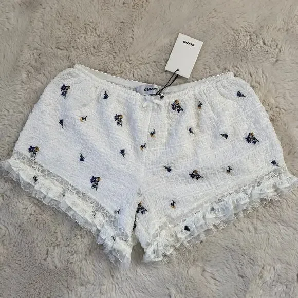 Guizio Vannetta White Embroidered Floral Seersucker Bloomer Size S